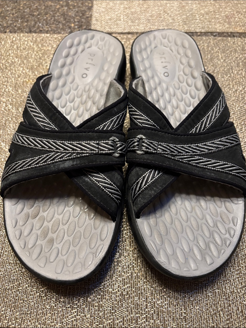 Privo Black and Gray Crisscross Slide Sandals